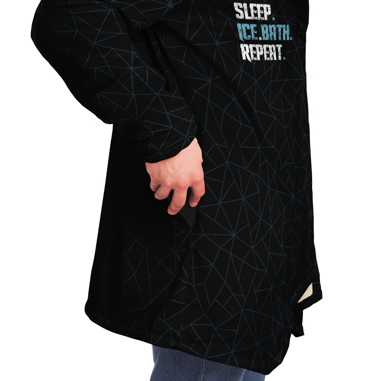 Limited Edition - Eat Sleep Ice Bath Repeat Pocket Detail Microfibre Fleece Dry Robe - BLACK