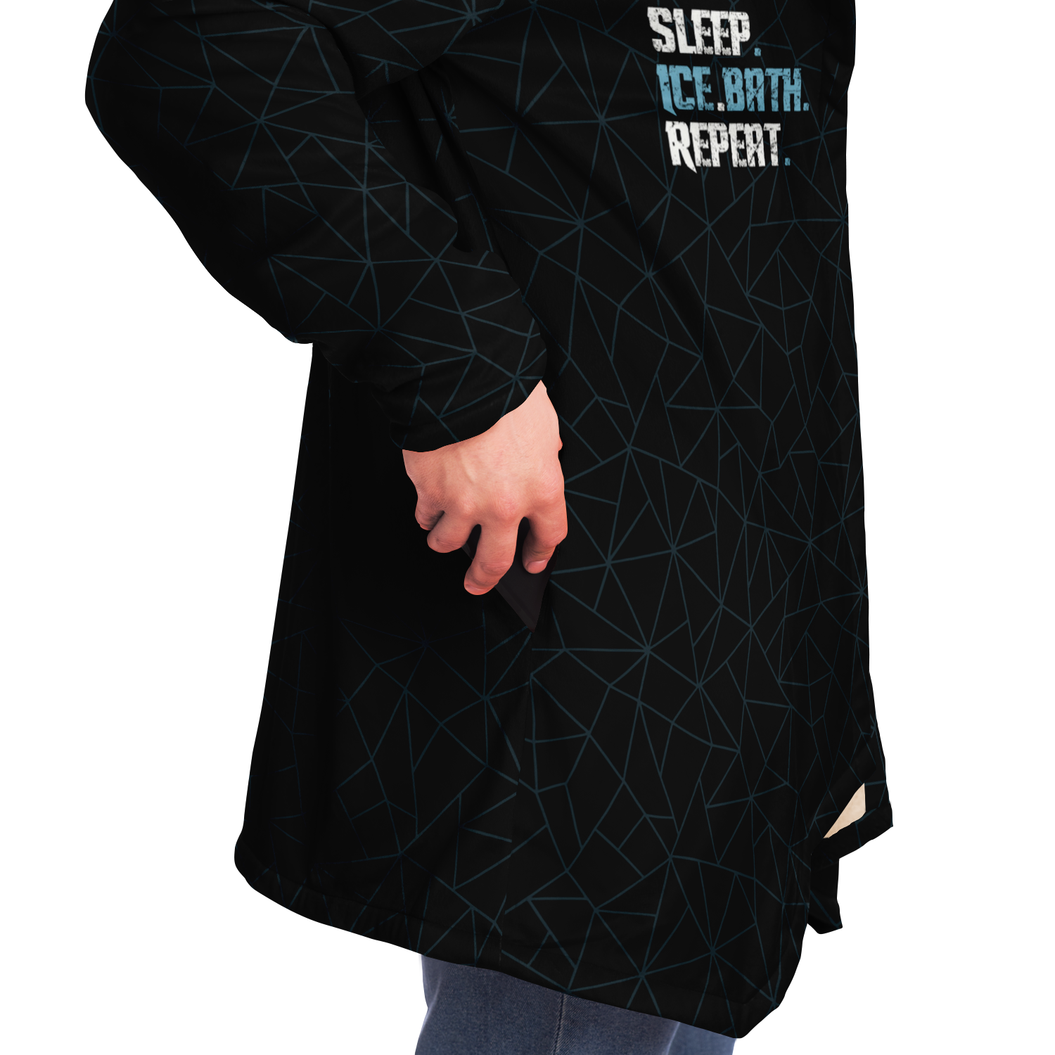 Limited Edition - Eat Sleep Ice Bath Repeat Pocket Detail Microfibre Fleece Dry Robe - BLACK